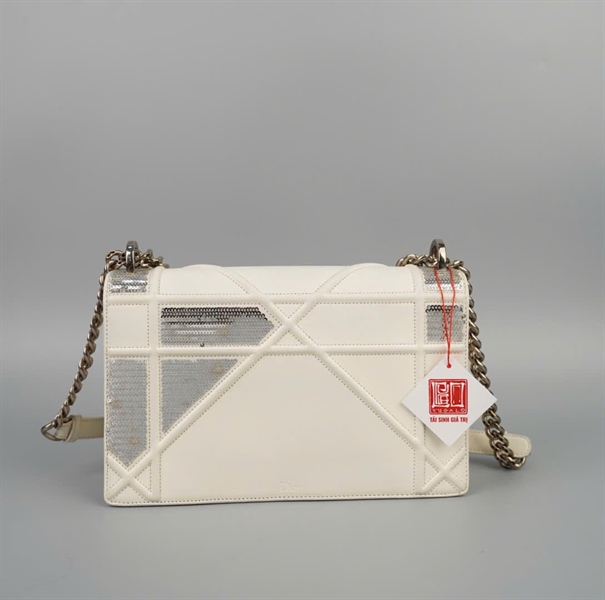 Túi Dior Woc màu trắng đính cườm sz25 (BQ) KG+