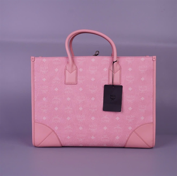 Túi MCM Tote hồng kèm ví sz37 KG+