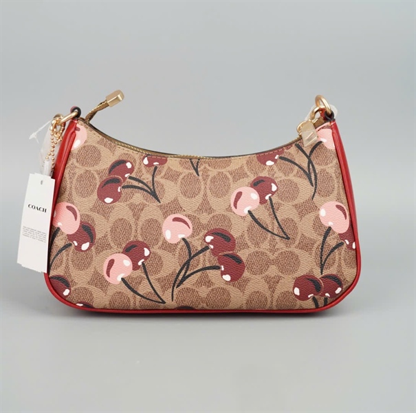 Túi Coach nâu họa tiết trái cherry sz23 +