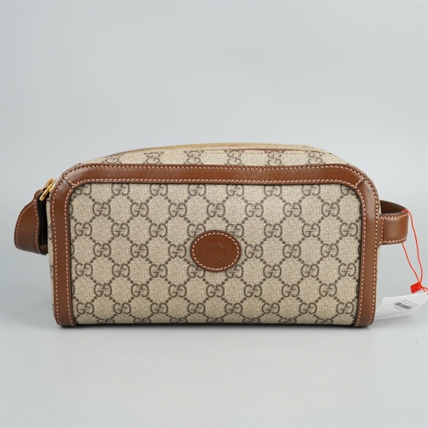 Túi GG Toiletry Pouch xám viền nâu sz26 (Manly) KG+