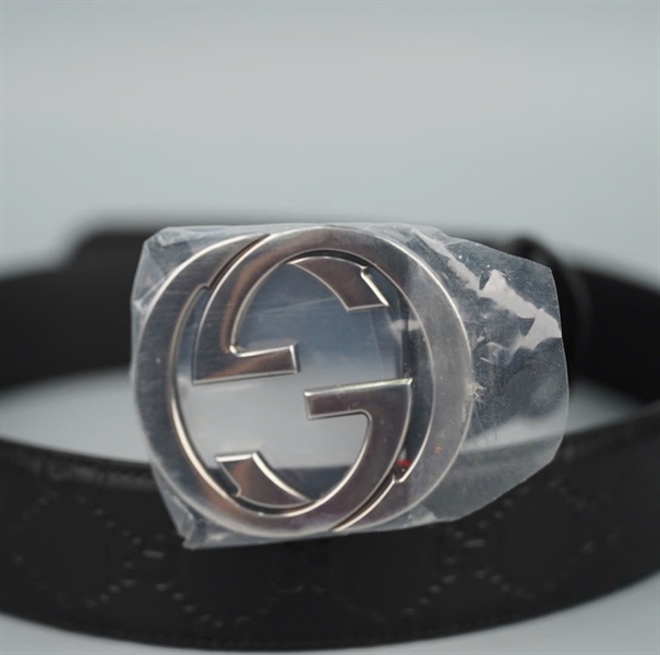 Thắt lưng GG đen khóa bạc bản 4cm dài 106cm (ALT) KG+