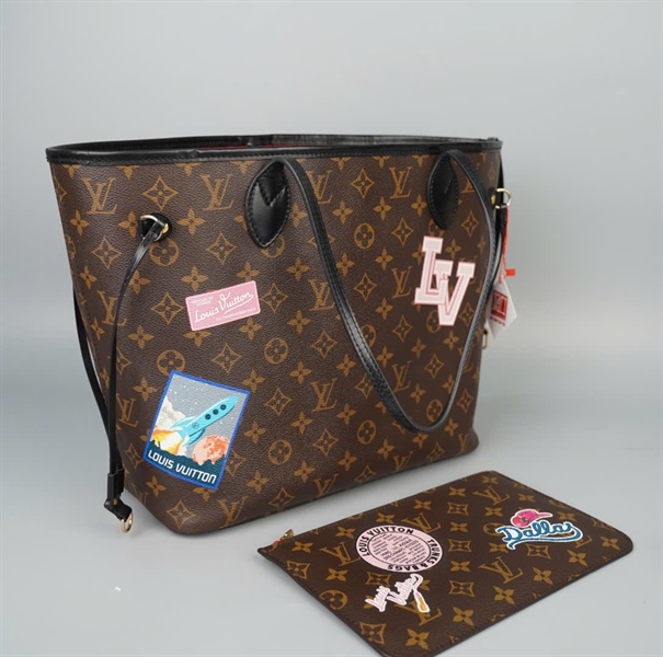 Túi LV Neverfull hoa nâu kèm ví sz32 (HC)+