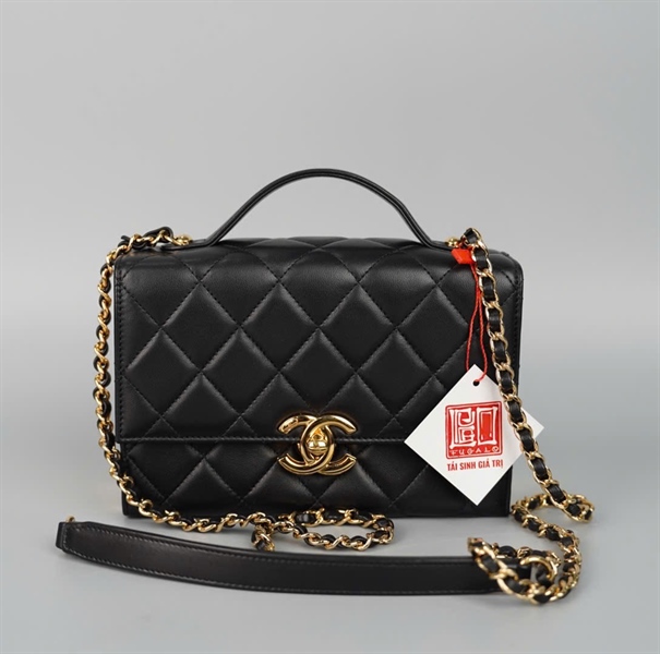 Túi Chanel Handle đen cạnh vàng (K5NL91J3) sz17 +