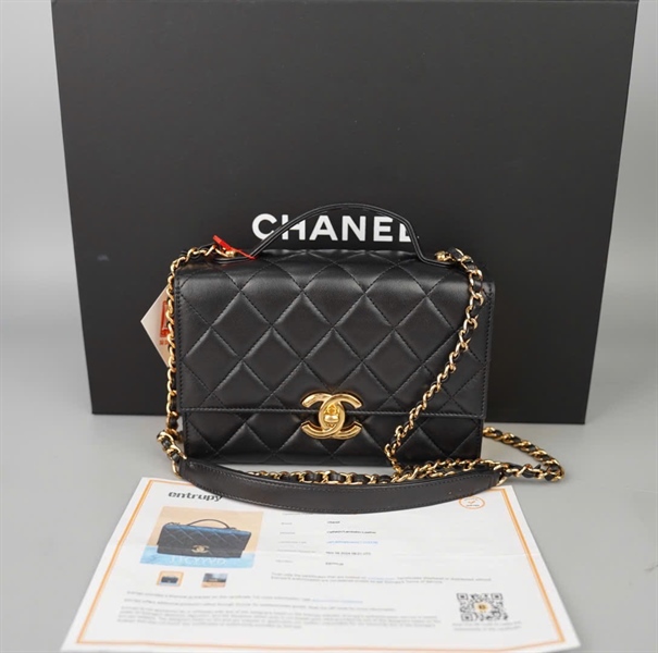 Túi Chanel Handle đen cạnh vàng (K5NL91J3) sz17 KG+