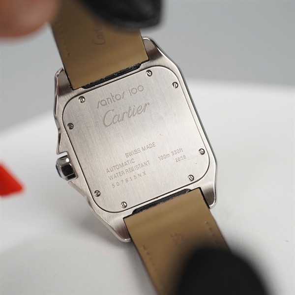 Đồng hồ Cartier mặt vuông full kim cương quai đen (507815LX) sz40 (HC) +