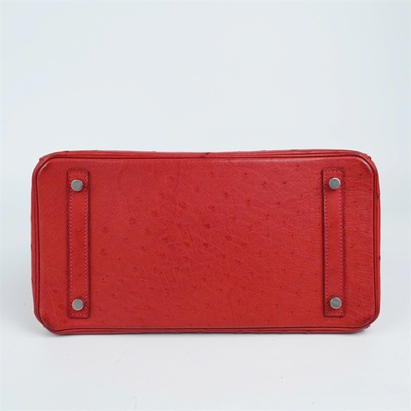 Túi Hermes Birkin đỏ da đà điểu stamp R(2014) có lót form kèm ổ+2 chìa sz30 (MV) KG+