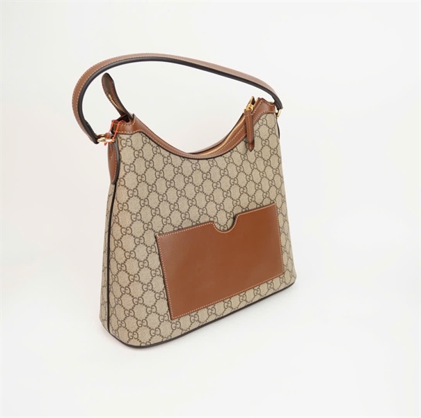 Túi GG Hobo xám có ngăn nhỏ màu nâu size 33 (BQ) KG+