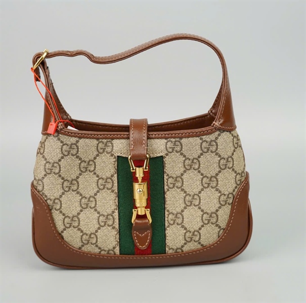 Túi GG Jackie 1961 xám viền nâu sz19 (BMC) +