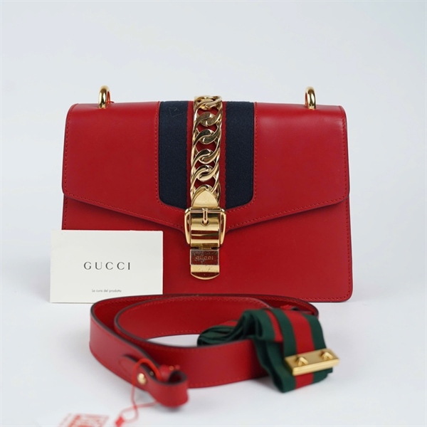 Túi GG Sylvie đỏ 2 strap (421882-486628) sz25 (TH) KG+