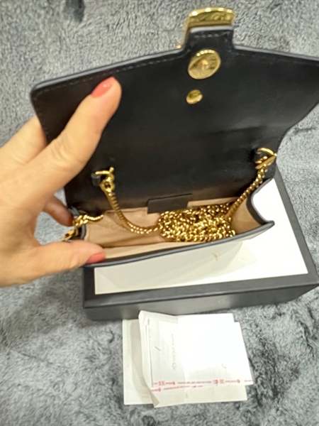 Túi Gucci nhỏ đen phối sọc xanh đỏ KG+
