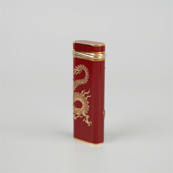 Bật lửa Cartier đỏ hình rồng vàng (13834N) KG+