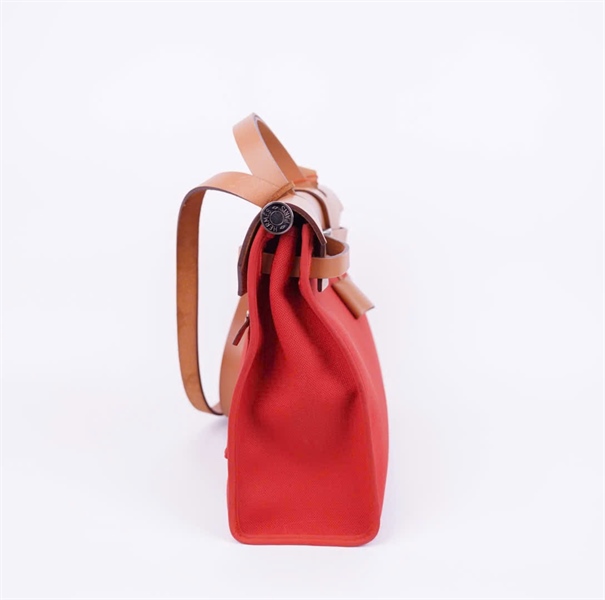 Túi Hermes Herbag Zip nắp nâu nền đỏ kèm ví size 31 +