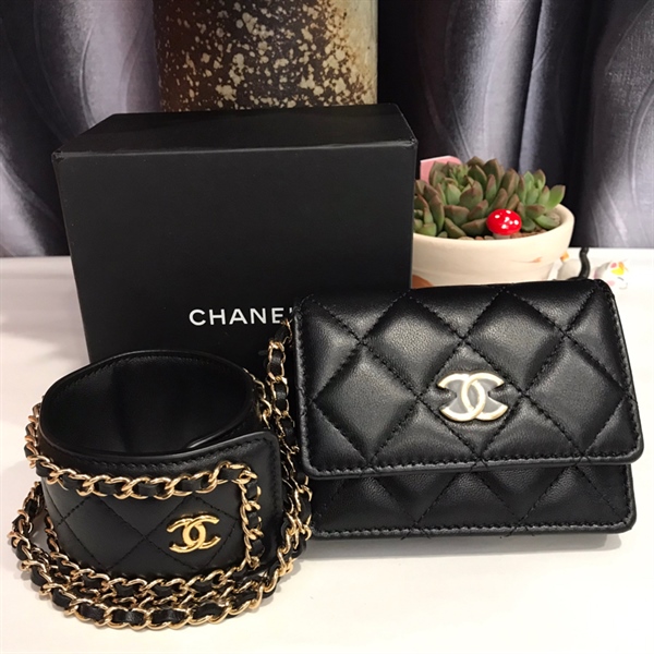 Set ví vòng tay Chanel đen +