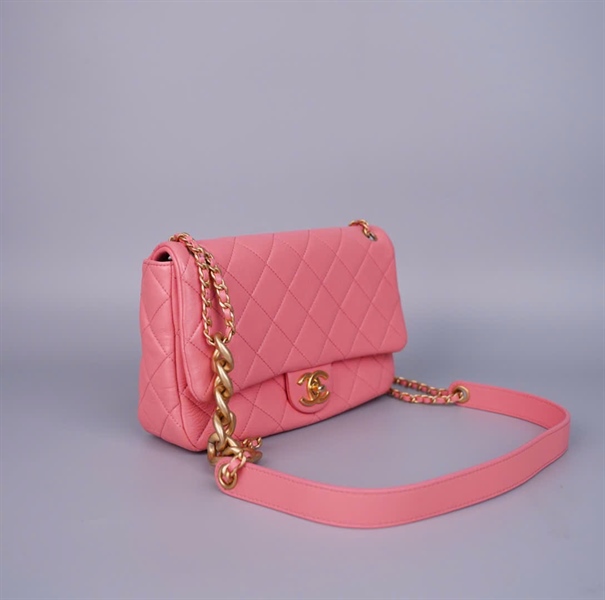 Túi Chanel Classic hồng (J7K6HUX3) sz24 (BQ) KG+