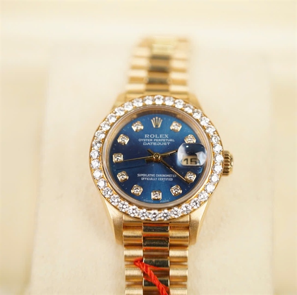 Đồng hồ Rolex mặt tròn vàng 18k đính đá (X221428) (HC) KG+