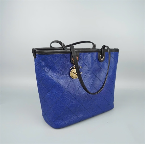 Túi Chanel tote xanh (19254692) kèm ví có lót form sz34 KG+