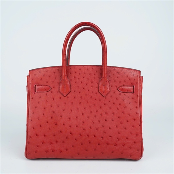 Túi Hermes Birkin đỏ da đà điểu stamp R(2014) có lót form kèm ổ+2 chìa sz30 (MV) KG+