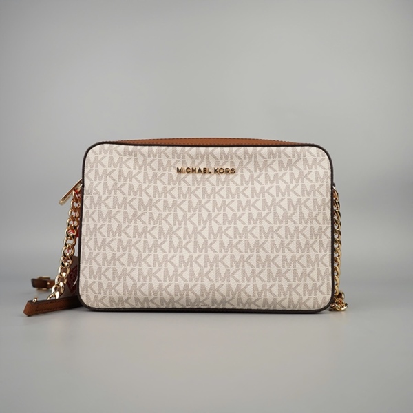 Túi MK xám viền nâu kèm ví gấp 2 sz24 KG+