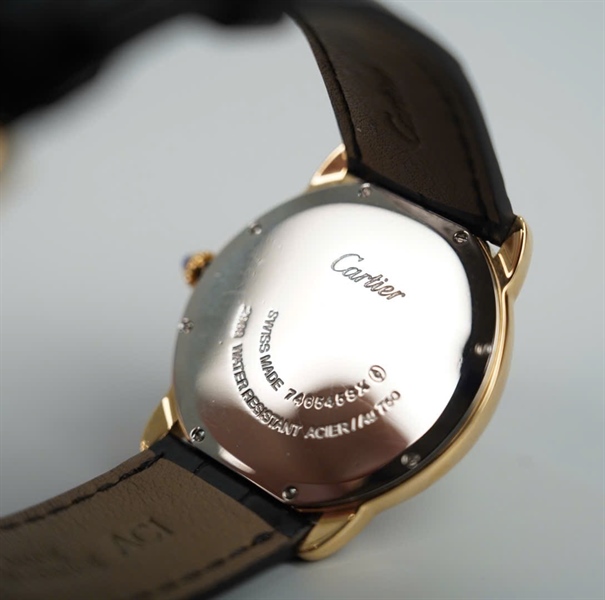 Đồng hồ Cartier mặt tròn full kim cương quai đen (746545SX) (HC) +