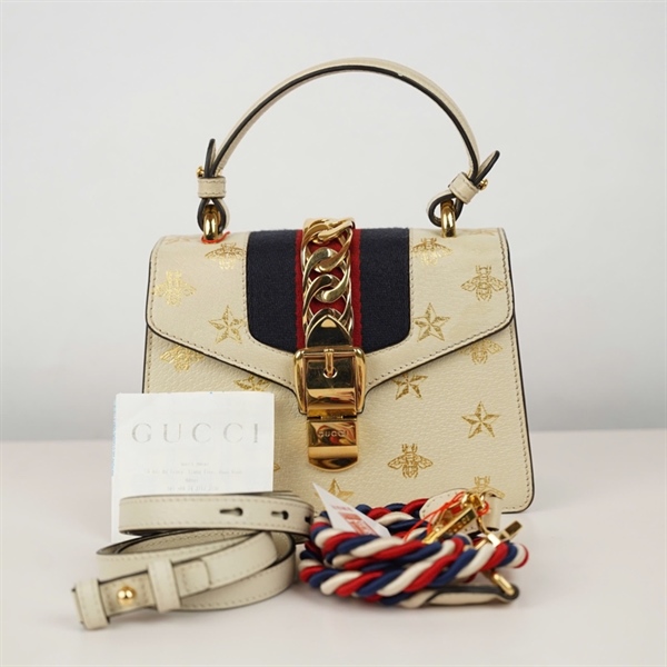 Túi GG Sylvie trắng 2strap (470270-493075) sz20 (BQ) KG+
