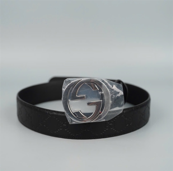 Thắt lưng GG đen khóa bạc bản 4cm dài 106cm (ALT) KG+