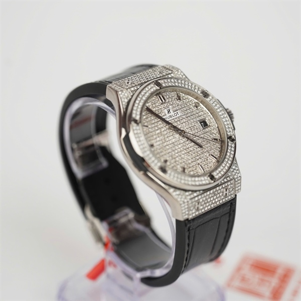 Đồng hồ Hublot mặt đính đá dây đen (1198318) sz42 (HC) KG+