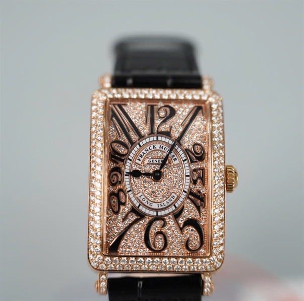 Đồng hồ Franck Muller dây đen mặt vuông đính đá (No2236) (HC) KG+