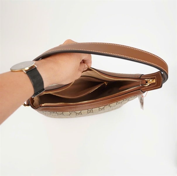 Túi GG Hobo xám có ngăn nhỏ màu nâu size 33 (BQ) KG+