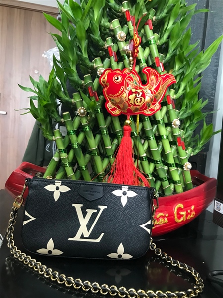 Túi LV Đen Hoa Trắng 20cm+