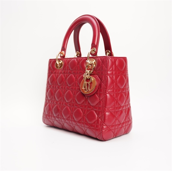Túi Dior Lady màu đỏ sz M TB+