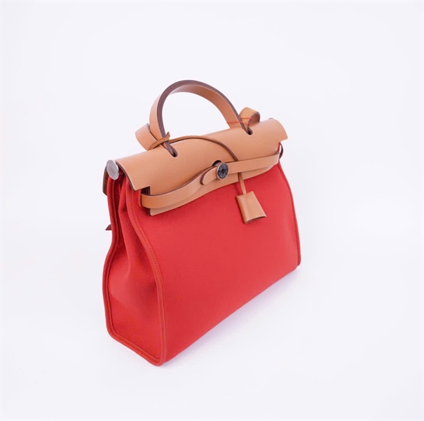 Túi Hermes Herbag Zip nắp nâu nền đỏ kèm ví size 31 +