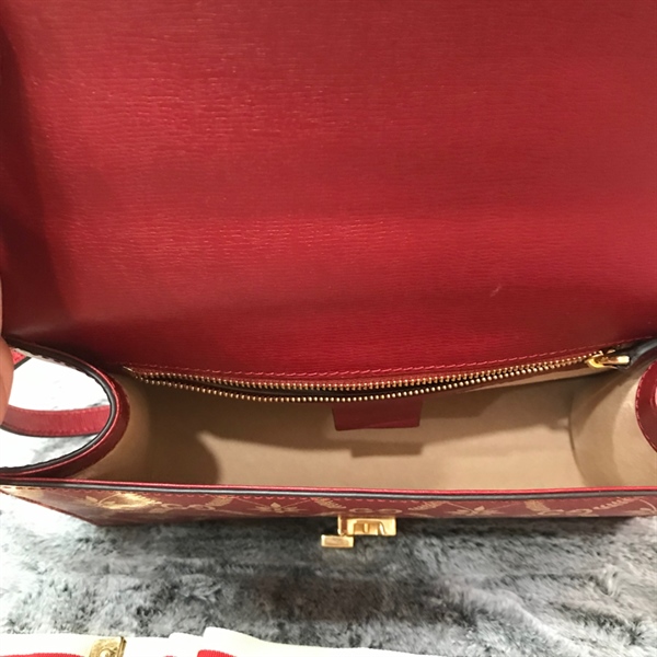 Túi GG đỏ họa tiết lá vàng 25cm+