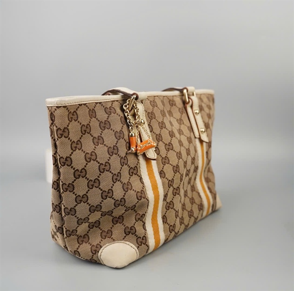 Túi GG tote màu xám viền trắng (137396467891) sz30 +