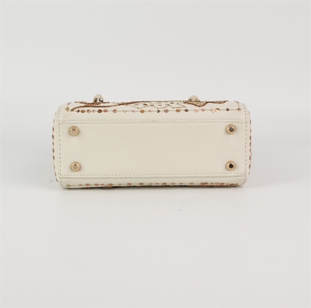 Túi Dior lady màu trắng hoa vàng sz mini +