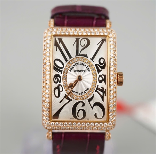 Đồng hồ Franck Muller mặt vuông quai nâu đỏ (No33) kèm giấy kiểm định KG+