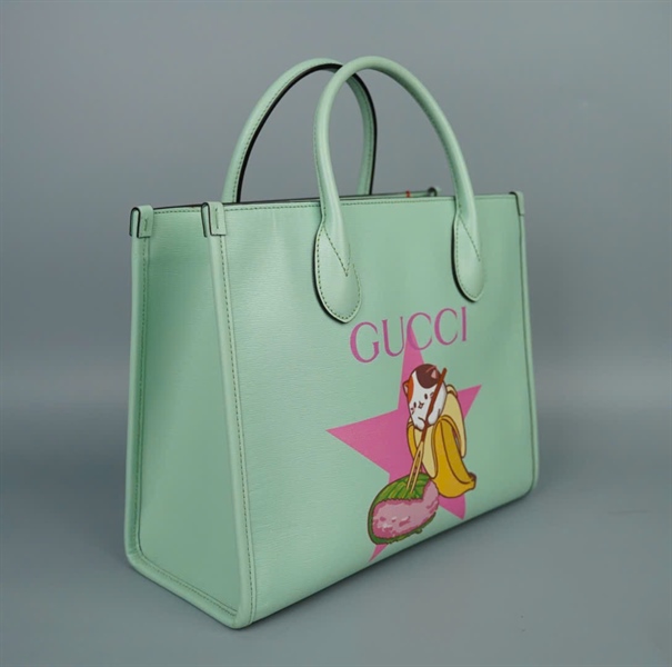 Túi GG tote xanh bơ in hình (659933525040) sz31 KG+