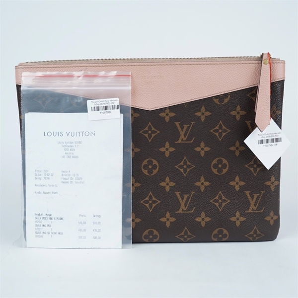 Túi LV Clutch hoa nâu viền hồng sz29 (BQ) KG+