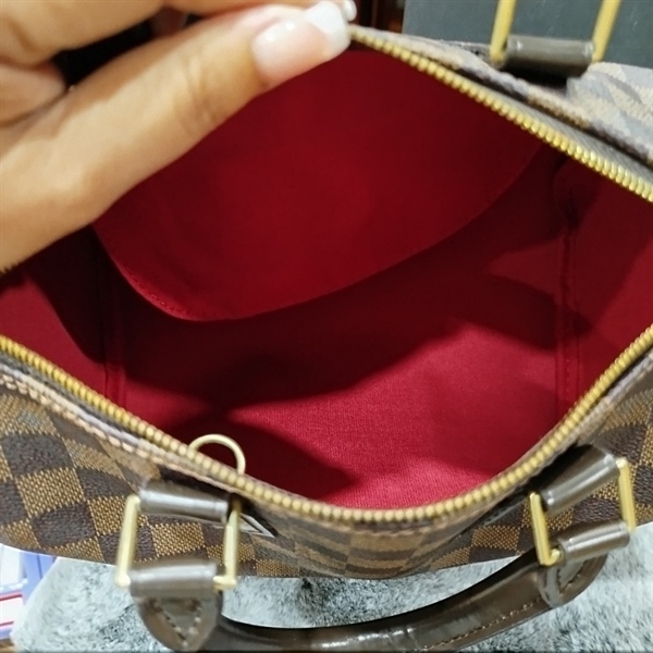 Túi speedy LV ô vuông nâu lòng đỏ ++