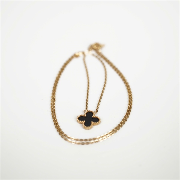 Set nữ trang Van Cleef bông tai, dây chuyền đen KG +