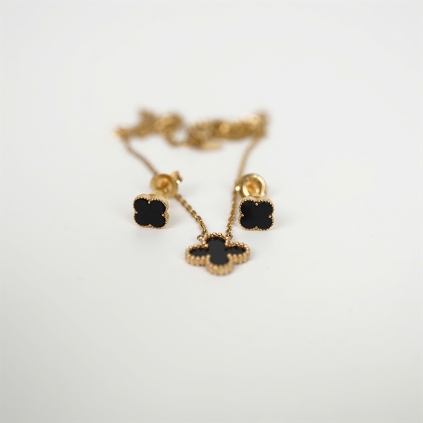 Set nữ trang Van Cleef bông tai, dây chuyền đen KG +