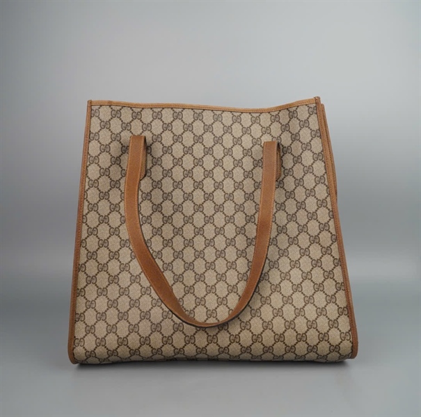 Túi GG tote xám viền nâu sz38 KG+