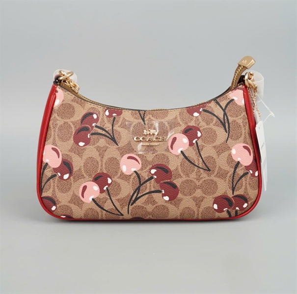 Túi Coach nâu họa tiết trái cherry sz23 +