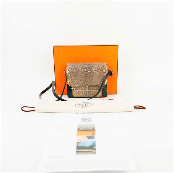 Túi Hermes da trăn trắng xanh rêu sz 17 (stamp O) (HC) +