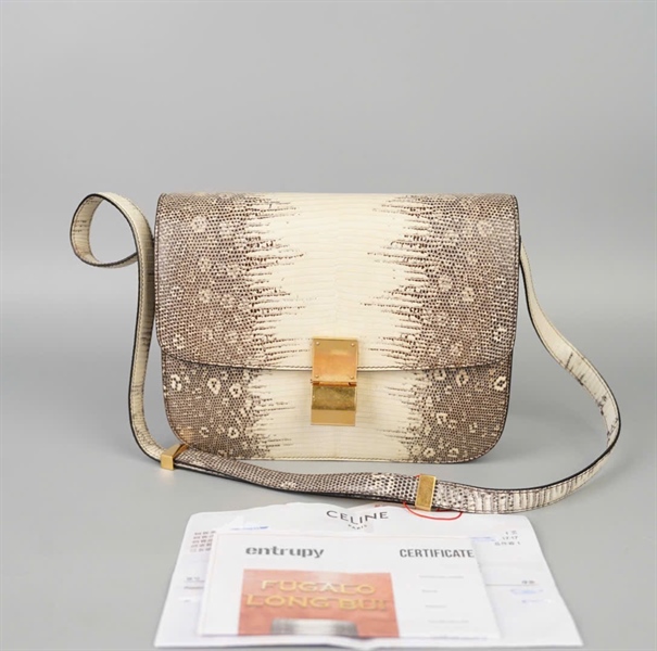 Túi Celine Classic Box Lizard xám sz23 (BQ) KG+