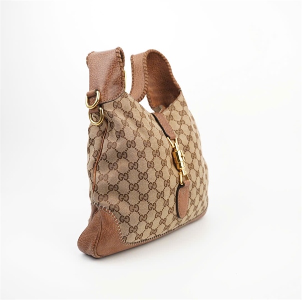 Túi GG Jackie màu nâu kèm phụ kiện tua rua sz30 +
