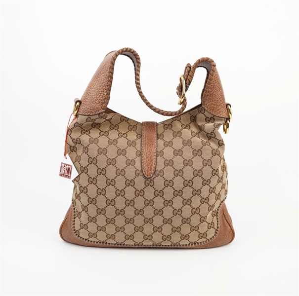 Túi GG Jackie màu nâu kèm phụ kiện tua rua sz30 +