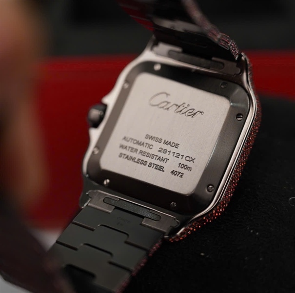 Đồng hồ Cartier cam full kim cương (281121CX) (HC) + 38