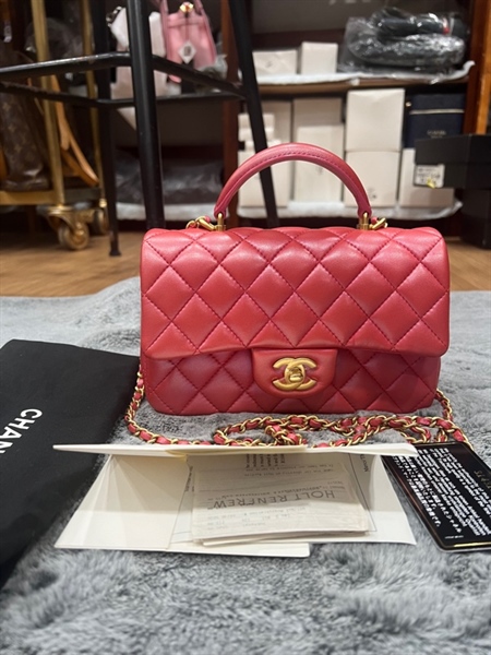 Túi chanel màu hồng ánh xà cừ +