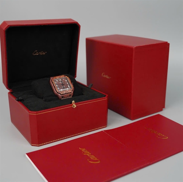 Đồng hồ Cartier cam full kim cương (281121CX) (HC) + 38