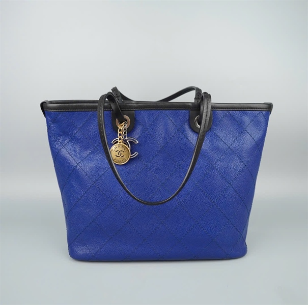 Túi Chanel tote xanh (19254692) kèm ví có lót form sz34 KG+